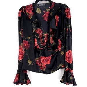 Saks Fifth Avenue silk ruffled wrap Top size M